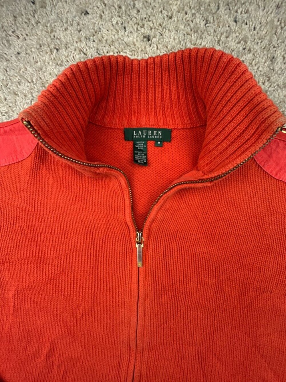 Lauren Ralph Lauren Women’s Sweater Orange Full Zip Medium Cotton Accents Knit - Picture 7 of 15
